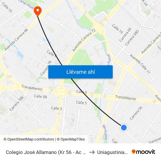 Colegio José Allamano (Kr 56 - Ac 3) to Uniagustiniana map