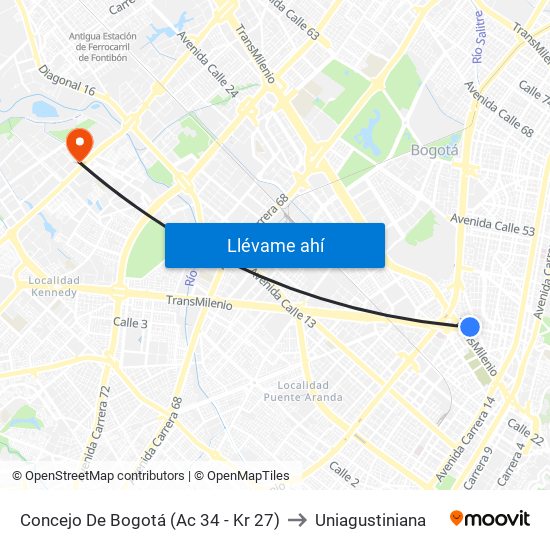 Concejo De Bogotá (Ac 34 - Kr 27) to Uniagustiniana map