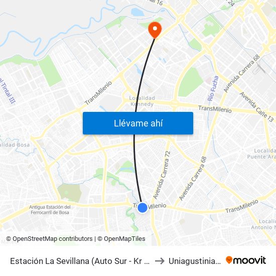 Estación La Sevillana (Auto Sur - Kr 60) to Uniagustiniana map