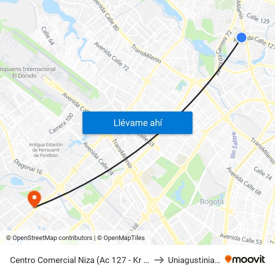 Centro Comercial Niza (Ac 127 - Kr 60) to Uniagustiniana map