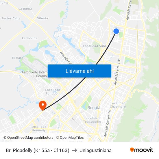 Br. Picadelly (Kr 55a - Cl 163) to Uniagustiniana map