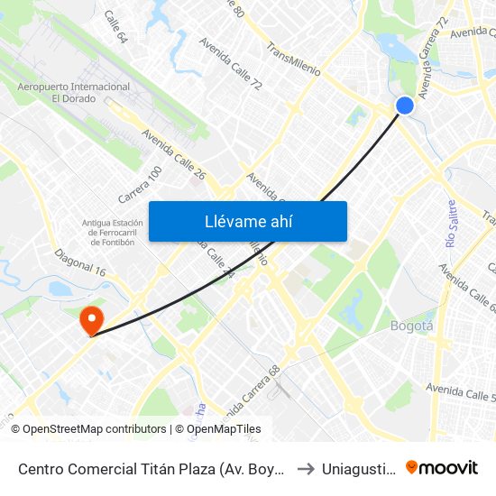 Centro Comercial Titán Plaza (Av. Boyacá - Cl 93) (B) to Uniagustiniana map