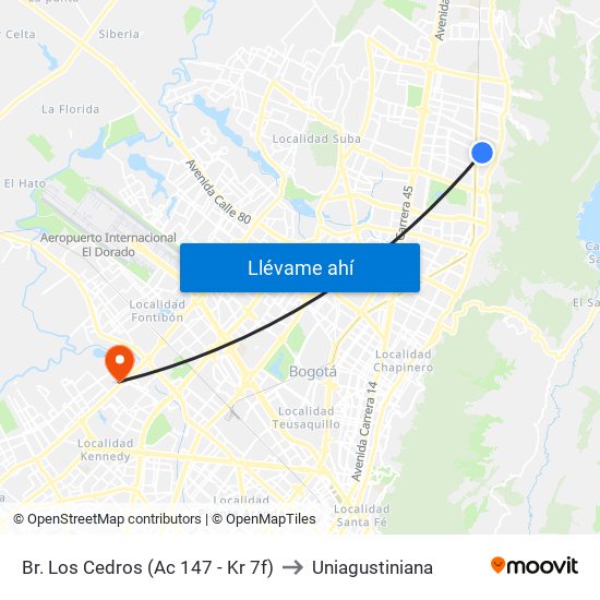 Br. Los Cedros (Ac 147 - Kr 7f) to Uniagustiniana map