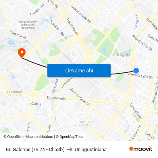 Br. Galerías (Tv 24 - Cl 53b) to Uniagustiniana map