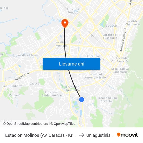 Estación Molinos (Av. Caracas - Kr 7) to Uniagustiniana map