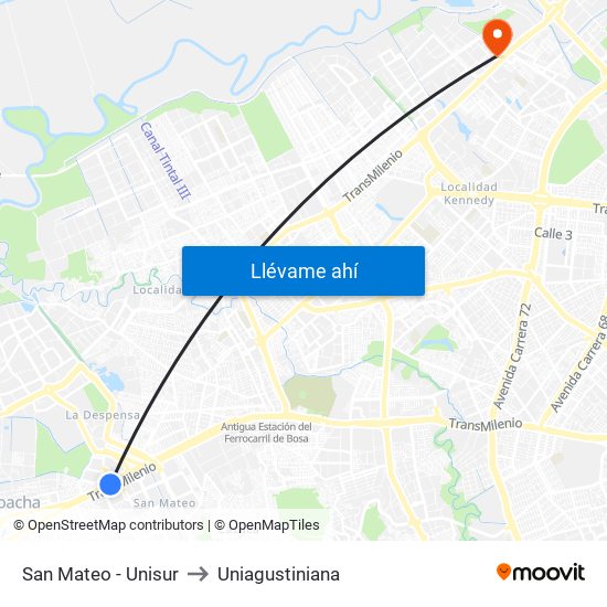 San Mateo - Unisur to Uniagustiniana map