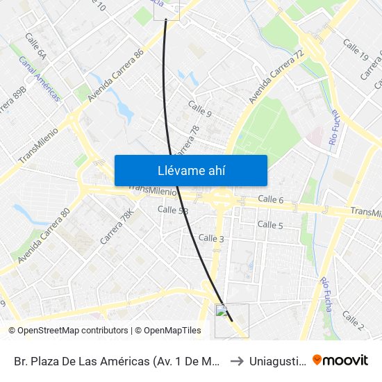 Br. Plaza De Las Américas (Av. 1 De Mayo - Kr 69c) (D) to Uniagustiniana map