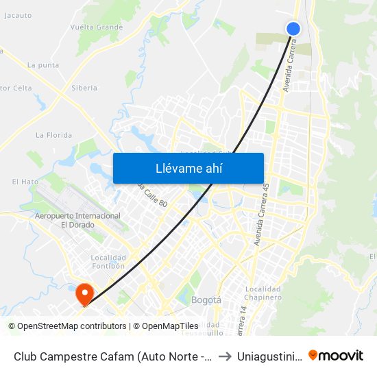 Club Campestre Cafam (Auto Norte - Cl 215) to Uniagustiniana map