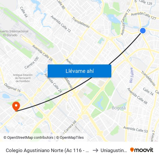 Colegio Agustiniano Norte (Ac 116 - Av. Suba) to Uniagustiniana map