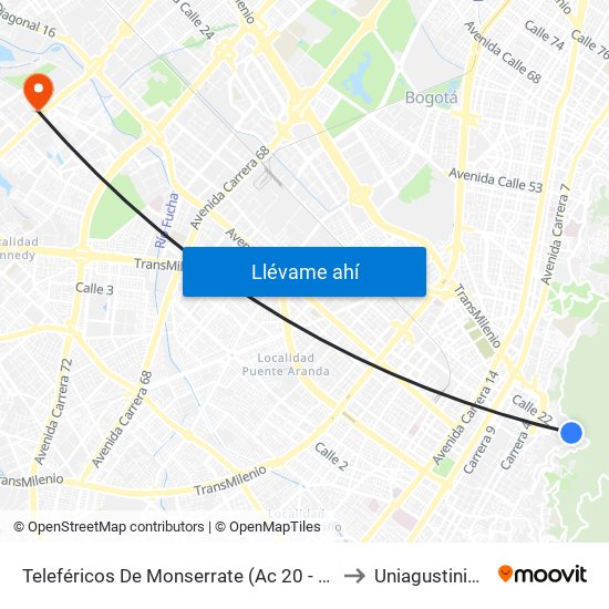 Teleféricos De Monserrate (Ac 20 - Kr 1) to Uniagustiniana map