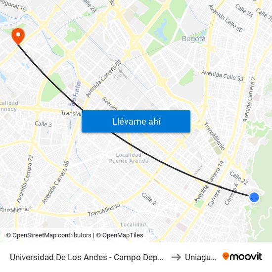 Universidad De Los Andes - Campo Deportivo (Av. Circunvalar - Cl 18) to Uniagustiniana map