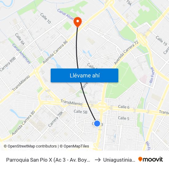 Parroquia San Pío X (Ac 3 - Av. Boyacá) to Uniagustiniana map