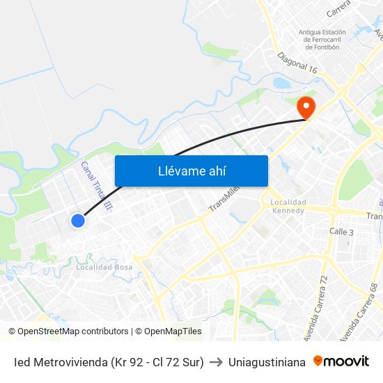 Ied Metrovivienda (Kr 92 - Cl 72 Sur) to Uniagustiniana map