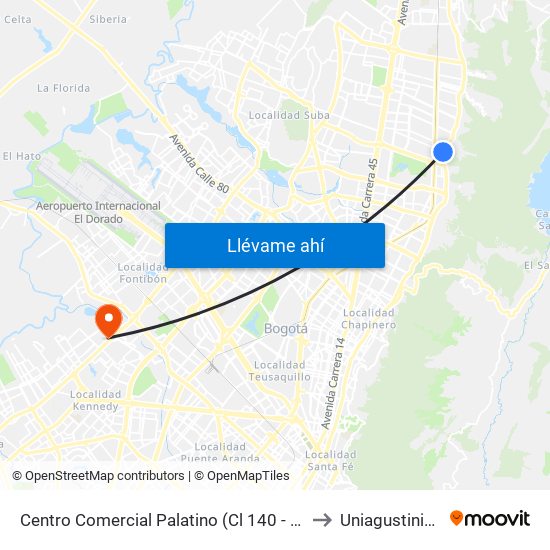 Centro Comercial Palatino (Cl 140 - Ak 7) to Uniagustiniana map