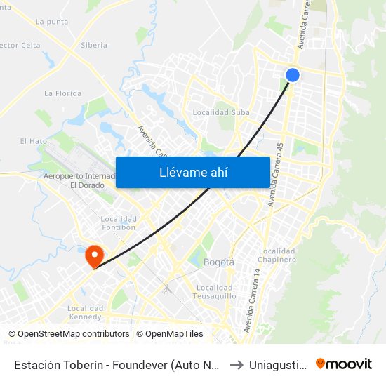 Estación Toberín - Foundever (Auto Norte - Cl 166) to Uniagustiniana map
