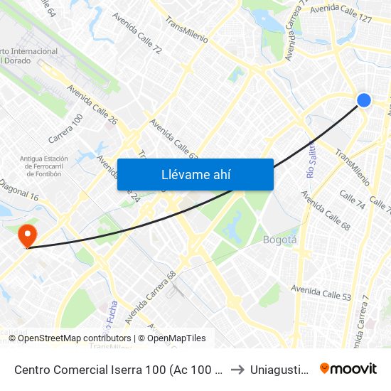 Centro Comercial Iserra 100 (Ac 100 - Kr 54) (B) to Uniagustiniana map