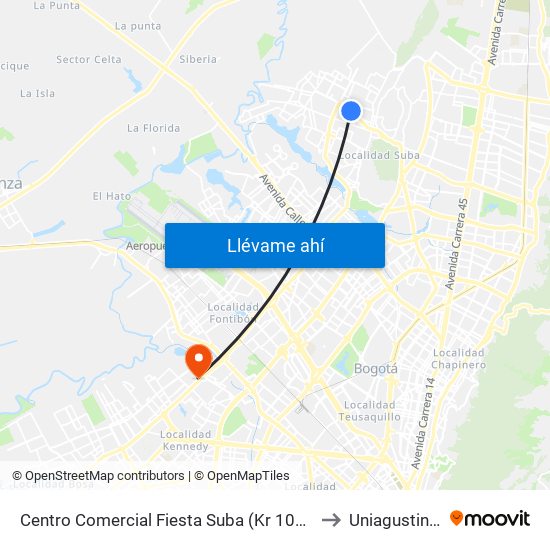 Centro Comercial Fiesta Suba (Kr 101 - Cl 147) to Uniagustiniana map