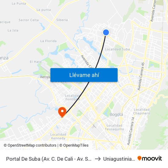 Portal De Suba (Av. C. De Cali - Av. Suba) to Uniagustiniana map