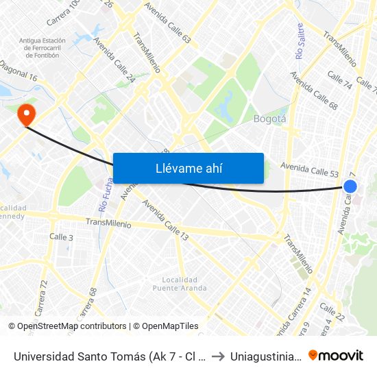 Universidad Santo Tomás (Ak 7 - Cl 51) to Uniagustiniana map