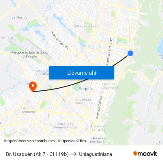 Br. Usaquén (Ak 7 - Cl 119b) to Uniagustiniana map