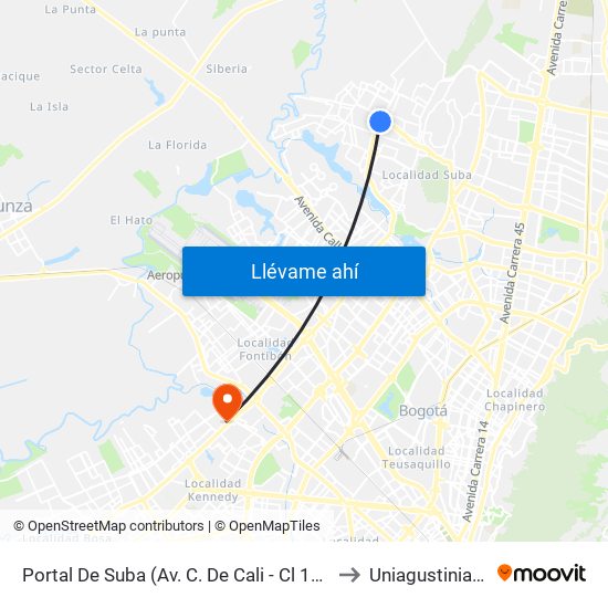 Portal De Suba (Av. C. De Cali - Cl 142) to Uniagustiniana map