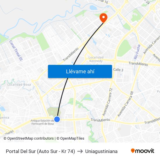 Portal Del Sur (Auto Sur - Kr 74) to Uniagustiniana map