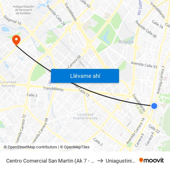 Centro Comercial San Martín (Ak 7 - Cl 32) to Uniagustiniana map