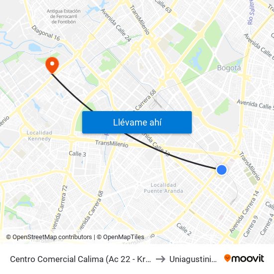 Centro Comercial Calima (Ac 22 - Kr 29a) to Uniagustiniana map