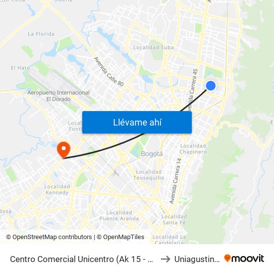 Centro Comercial Unicentro (Ak 15 - Cl 124) (A) to Uniagustiniana map