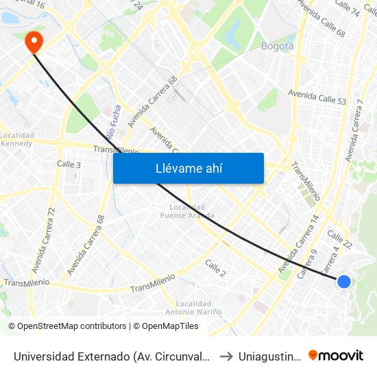 Universidad Externado (Av. Circunvalar - Cl 12) to Uniagustiniana map