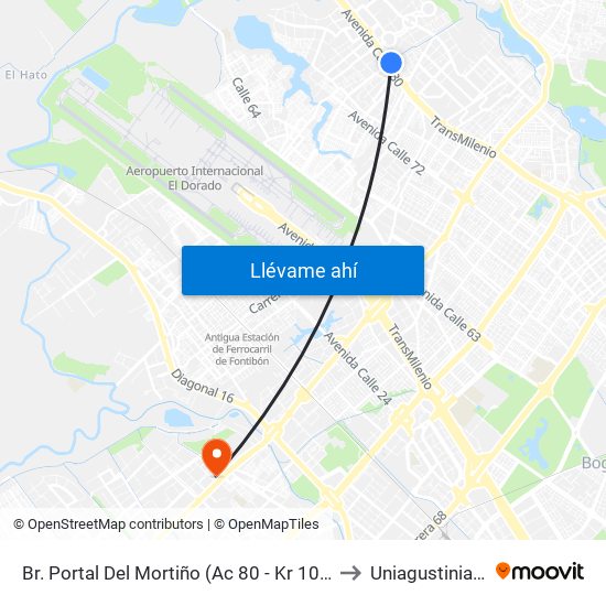 Br. Portal Del Mortiño (Ac 80 - Kr 109a) to Uniagustiniana map