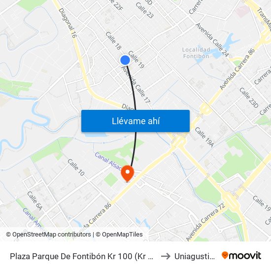 Plaza Parque De Fontibón Kr 100 (Kr 100 - Cl 17a) to Uniagustiniana map