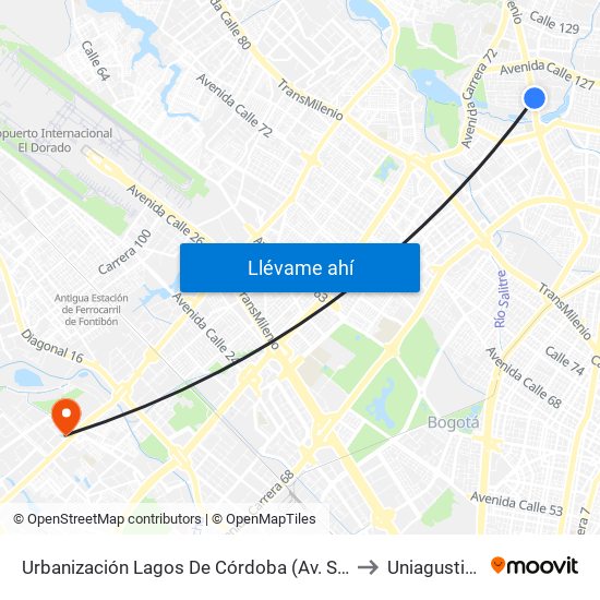 Urbanización Lagos De Córdoba (Av. Suba - Cl 120) to Uniagustiniana map