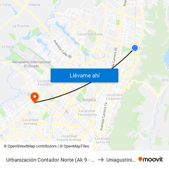 Urbanización Contador Norte (Ak 9 - Ac 134) to Uniagustiniana map