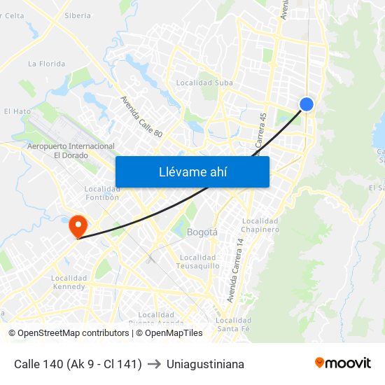 Calle 140 (Ak 9 - Cl 141) to Uniagustiniana map