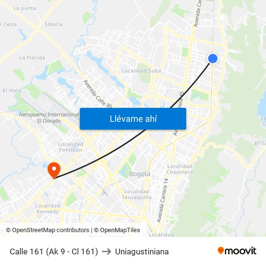 Calle 161 (Ak 9 - Cl 161) to Uniagustiniana map