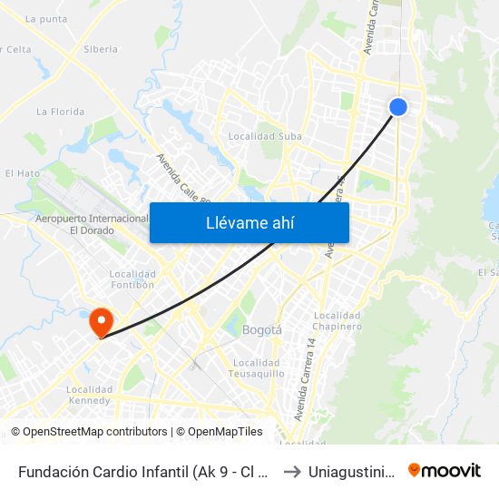 Fundación Cardio Infantil (Ak 9 - Cl 163a) to Uniagustiniana map