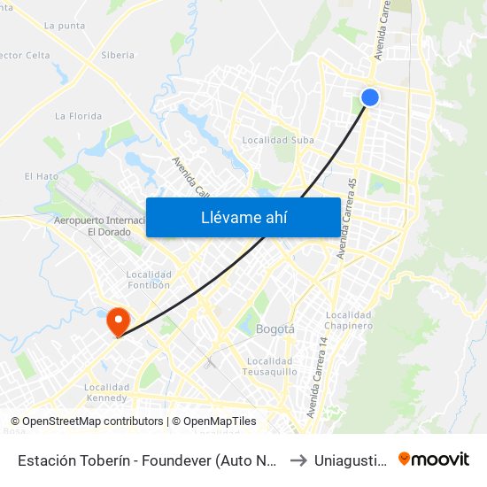 Estación Toberín - Foundever (Auto Norte - Cl 164) to Uniagustiniana map