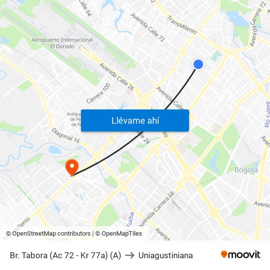 Br. Tabora (Ac 72 - Kr 77a) (A) to Uniagustiniana map