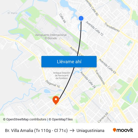 Br. Villa Amalia (Tv 110g - Cl 71c) to Uniagustiniana map