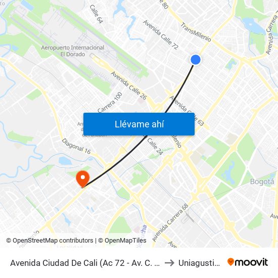 Avenida Ciudad De Cali (Ac 72 - Av. C. De Cali) (C) to Uniagustiniana map