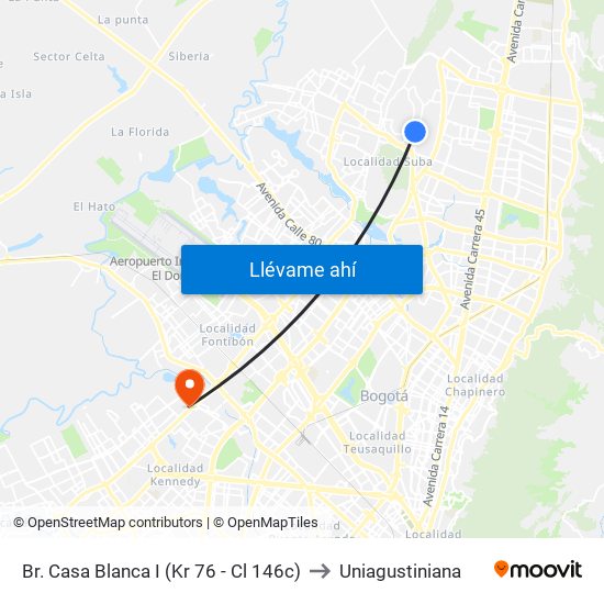 Br. Casa Blanca I (Kr 76 - Cl 146c) to Uniagustiniana map