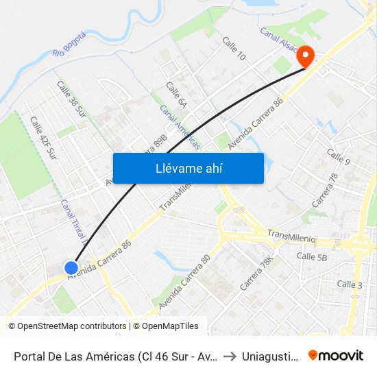 Portal De Las Américas (Cl 46 Sur - Av. C. De Cali) to Uniagustiniana map