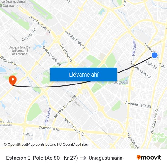 Estación El Polo (Ac 80 - Kr 27) to Uniagustiniana map