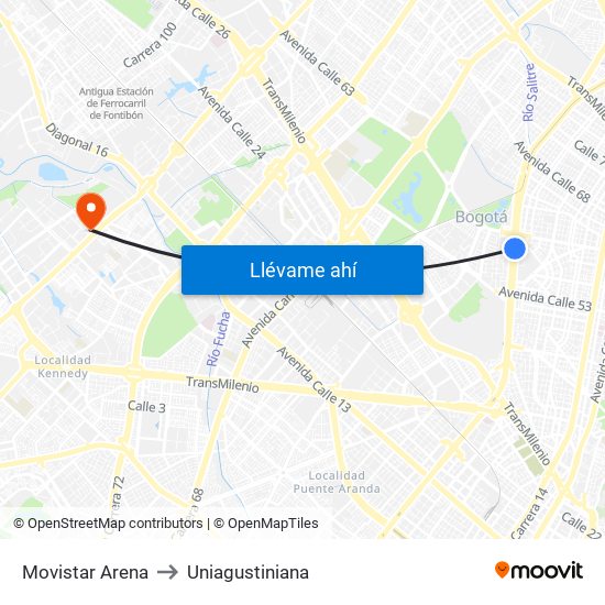 Movistar Arena to Uniagustiniana map