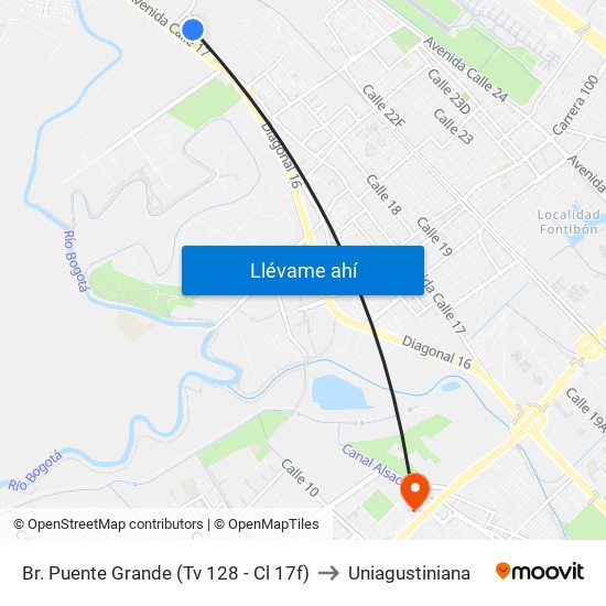 Br. Puente Grande (Tv 128 - Cl 17f) to Uniagustiniana map