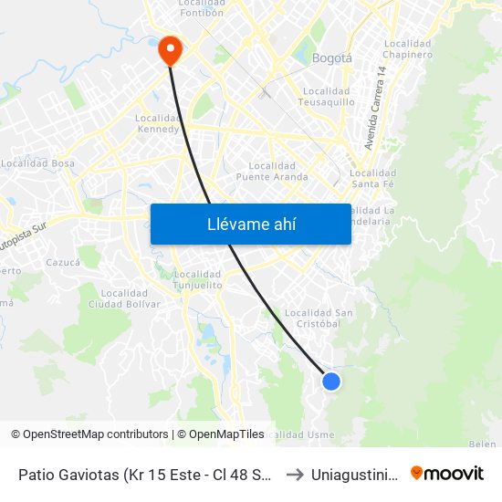 Patio Gaviotas (Kr 15 Este - Cl 48 Sur) (B) to Uniagustiniana map