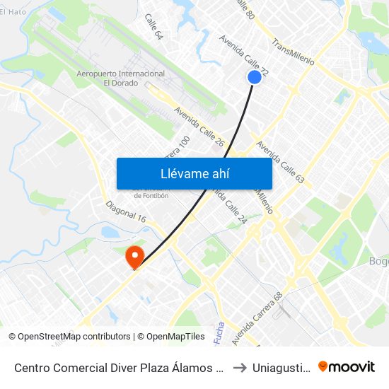 Centro Comercial Diver Plaza Álamos (Ak 96 - Cl 70) to Uniagustiniana map