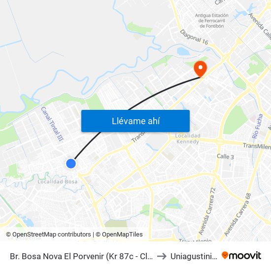 Br. Bosa Nova El Porvenir (Kr 87c - Cl 60 Sur) to Uniagustiniana map