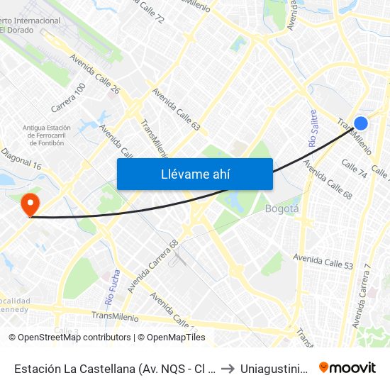 Estación La Castellana (Av. NQS - Cl 85a) to Uniagustiniana map
